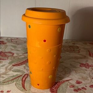 Temp-Tations Orange Varied Polka Dot and Grip Travel Tumbler with Lid Each (3)
